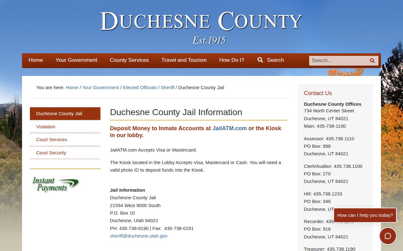 Duchesne County Jail current custody and booking-record information