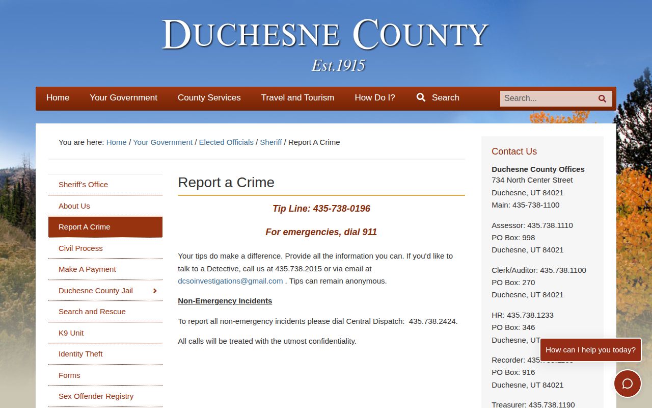 Duchesne County Sheriff safe tip reporting information