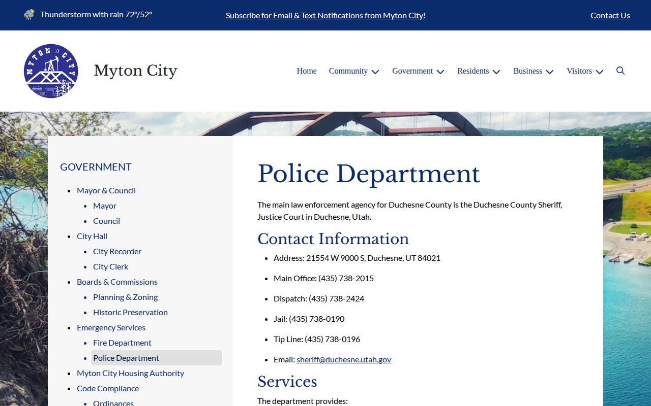Duchesne County Myton law-enforcement information for booking records