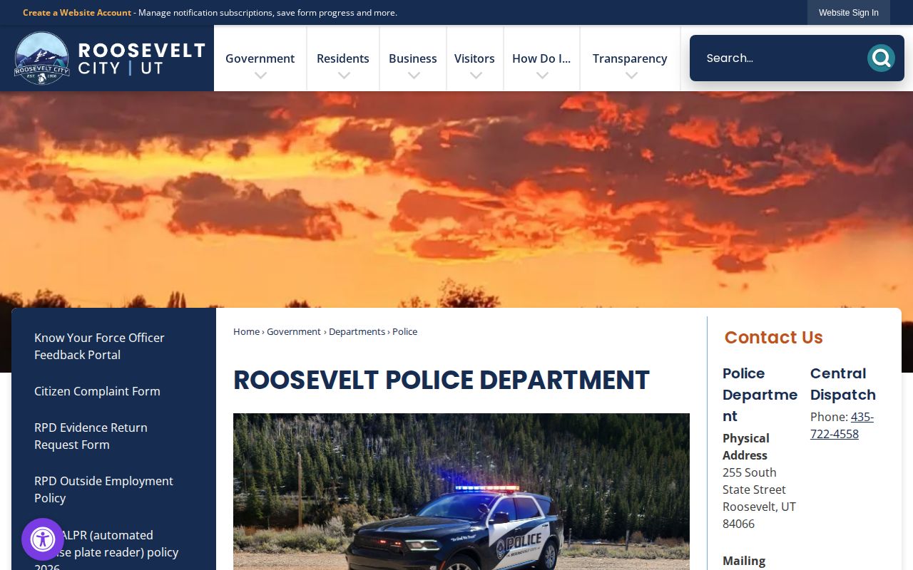 Duchesne County Roosevelt Police Department information for arrest record requests